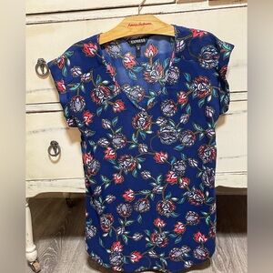 Express Women's Floral Blue Top